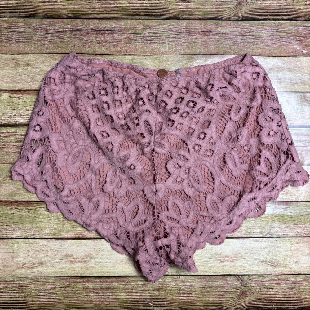 FP ONE Free People Adella Lace Crochet Festival Shorts Mauve Pink Size Small S